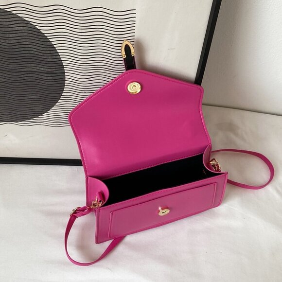 Hot Pink Casual Women's Minimalist Buckle Decor Flap Square Bag - Picture 5 of 6